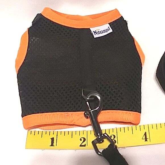 Niteangel Rabbit Harness Adjustable Soft with Elastic Leash Black Orange size S - Picture 8 of 14